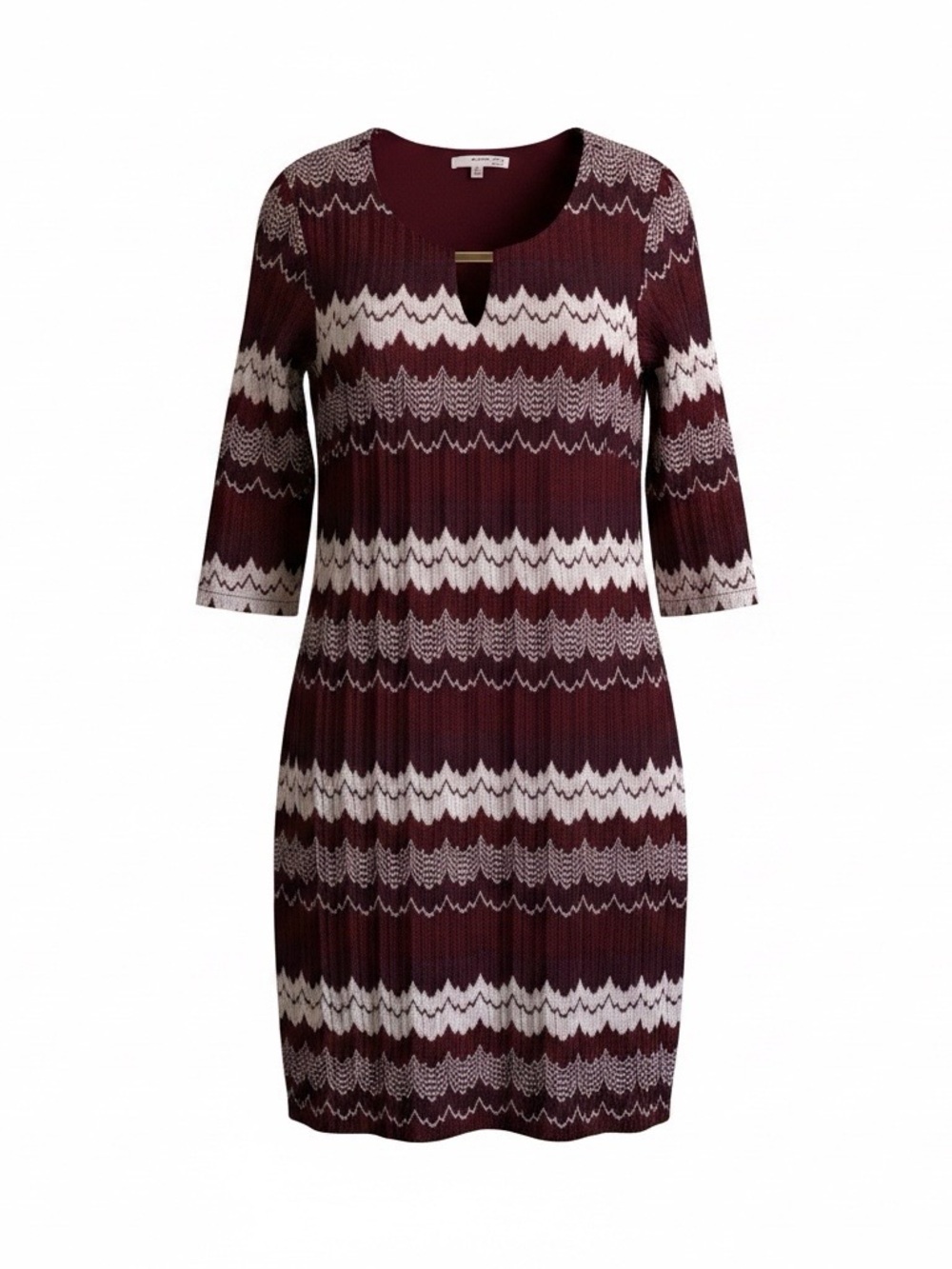 Studio One Burgundy Wine Cream Zig-Zag Knit Dress Women's Size 18